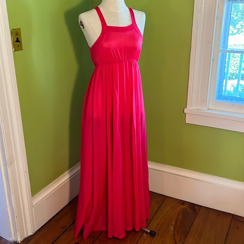 vintage 70s John Kloss hot pink t back gown